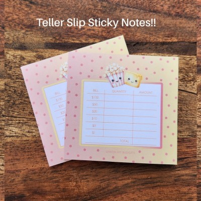 Butter and Popcorn Teller Slip Sticky Notes, Bank Teller Slips, 50 Sheets LemonIvyBudgets